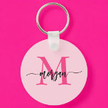 Chaud rose moderne Script Girl Monogramme Nom<br><div class="desc">Gardez vos clés dans le style avec notre Hot Pink Modern Script Girly Monogram Nom Porte - clé! Doté d'un design rose vif, ce porte - clé est personnalisé avec votre nom dans un script moderne chic pour une touche personnalisée et tendance. Parfait pour ajouter un peu de flair à...</div>