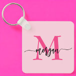 Chaud rose moderne Script Girl Monogramme Nom<br><div class="desc">Gardez vos clés dans le style avec notre Hot Pink Modern Script Girly Monogram Nom Porte - clé! Doté d'un design rose vif, ce porte - clé est personnalisé avec votre nom dans un script moderne chic pour une touche personnalisée et tendance. Parfait pour ajouter un peu de flair à...</div>