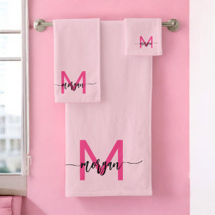 Chaud rose moderne Script Girl Monogramme Nom