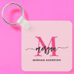 Chaud rose moderne Script Girl Monogramme Nom<br><div class="desc">Gardez vos clés dans le style avec notre Hot Pink Modern Script Girly Monogram Nom Porte - clé! Doté d'un design rose vif, ce porte - clé est personnalisé avec votre nom dans un script moderne chic pour une touche personnalisée et tendance. Parfait pour ajouter un peu de flair à...</div>