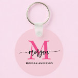 Chaud rose moderne Script Girl Monogramme Nom<br><div class="desc">Gardez vos clés dans le style avec notre Hot Pink Modern Script Girly Monogram Nom Porte - clé! Doté d'un design rose vif, ce porte - clé est personnalisé avec votre nom dans un script moderne chic pour une touche personnalisée et tendance. Parfait pour ajouter un peu de flair à...</div>