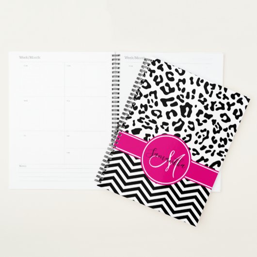 Chaud rose noir et blanc léopard Chevron Monogramm (Devant avec enveloppe)