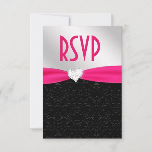 Chaud rose noir Floral Damask Diamond Heart RSVP (Devant)
