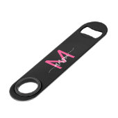 Chaud rose noir moderne Script Girl Monogramme Nom (Devant angulaire)