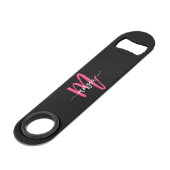 Chaud rose noir moderne Script Girl Monogramme Nom (Devant angulaire)