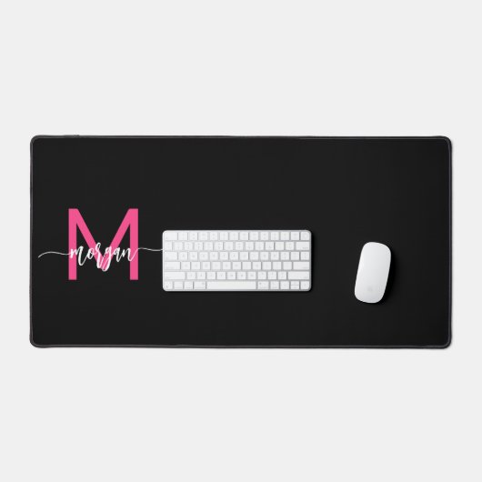 Chaud rose noir moderne Script Girl Monogramme Nom (Clavier et souris)