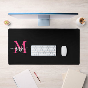 Chaud rose noir moderne Script Girl Monogramme Nom