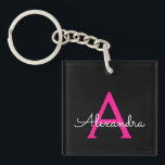 Chaud rose noir Script Girl Nom du monogramme<br><div class="desc">Noir et rose chaud Simple Script Monogramme Nom Porte - clé. Cela rend le cadeau parfait pour 16 ans,  mariage,  douche nuptiale,  anniversaire,  baby shower ou bachelorette pour quelqu'un qui aime le luxe glam et les styles chic.</div>