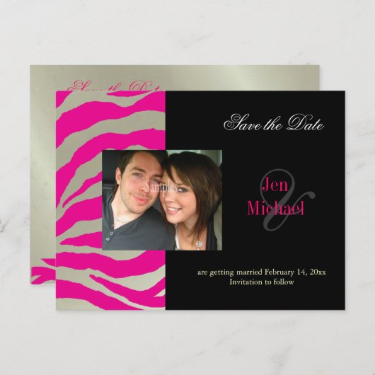 Chaud rose zèbre Enregistrer la date Photo cartes  (Devant / Derrière)