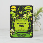 Chaudière de sorcière verte Invitation Halloween (Debout devant)
