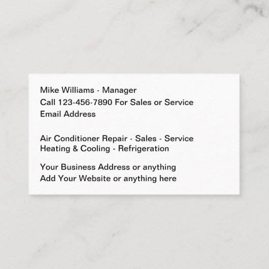 Chauffage et refroidissement Climatisation Cartes  (Dos)