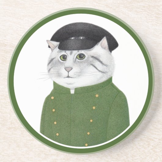 CHAUFFEUR CAT Dessous de verre rond en grès (Devant)