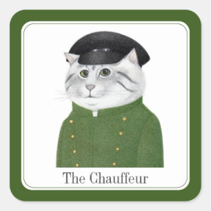 CHAUFFEUR CAT Stickers petit Carré + Texte