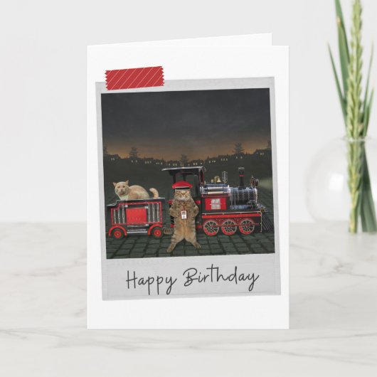 Chauffeur de train Chat Funny Carte d'anniversaire (Devant)