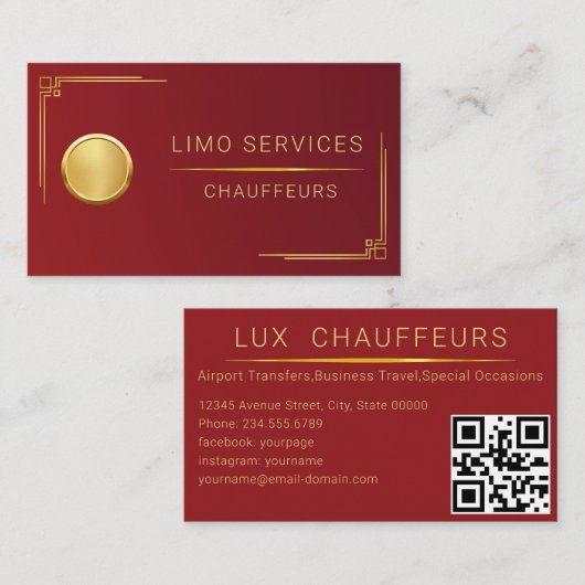 Chauffeur Driver Royal Gold Border Business Card Visitekaartje (Voorkant / Achterkant)