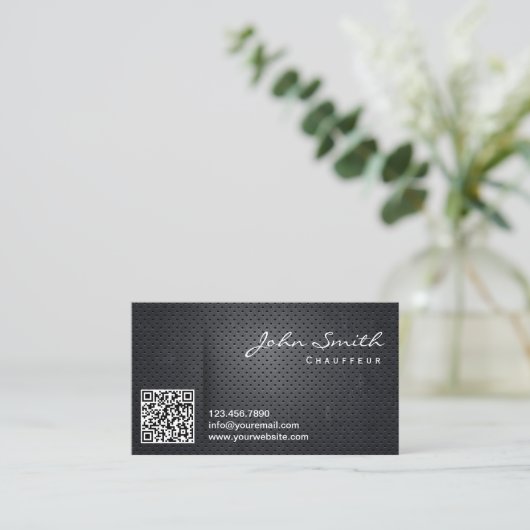 Chauffeur Driver Zwart Metaal QR Code Visitekaartje (Staand voorkant)