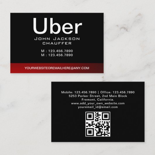 Chauffeur Taxi Driver Professioneel Zwart QR code Visitekaartje (Voorkant / Achterkant)