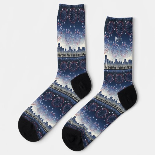 Chaussette 1776–2026 Fireworks Skyline Monogram Celebration (Gauche)