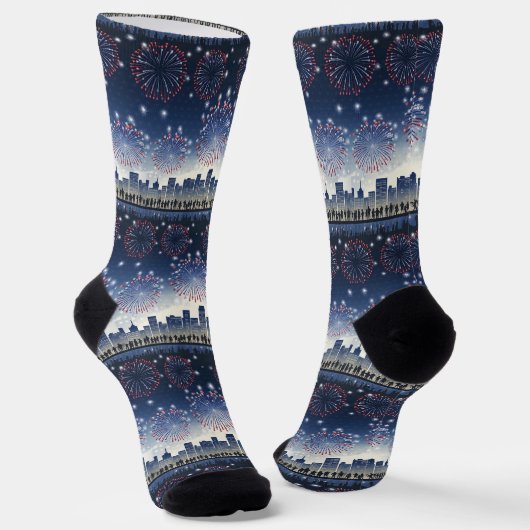 Chaussette 1776–2026 Fireworks Skyline Monogram Celebration (Angulaire)
