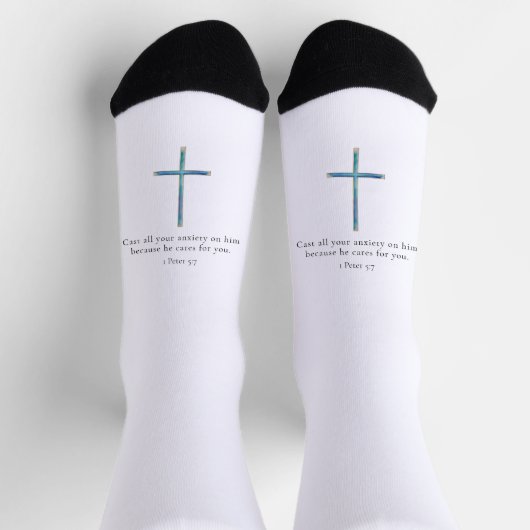Chaussette 1 Pierre 5:7 Croix minimaliste (Haut)