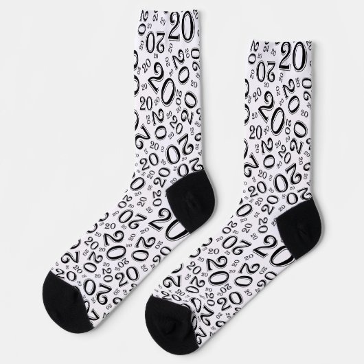 Chaussette 20e anniversaire Noir/Blanc Random Numéro Motif (Gauche)