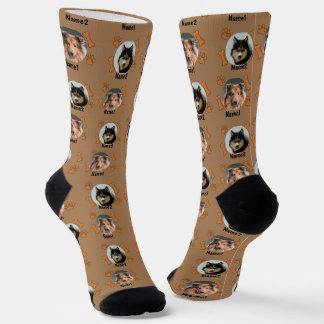 Chaussette 2 Chiens Photos 2 Noms + Bones & Empreintes de pat