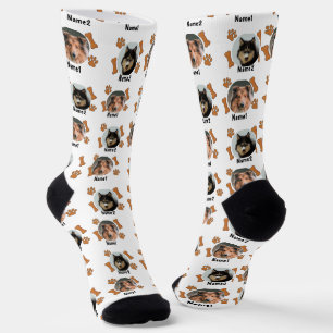 Chaussette 2 Chiens Photos 2 Noms + Bones & Empreintes de pat