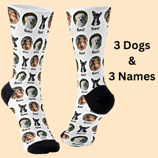 Chaussette 3 Chiens, 3 Noms, Photo Chien - Blanc Personnalisé