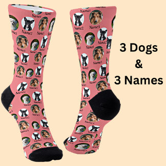 Chaussette 3 Chiens et noms Photos personnalisées pour animau
