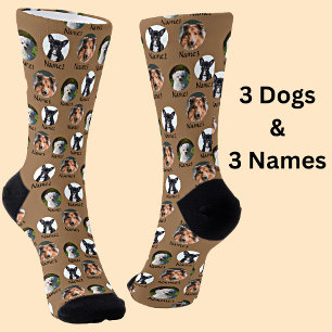 Chaussette 3 Chiens et noms Photos personnalisées pour animau