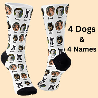 Chaussette 4 Chiens, 4 Noms, Photo de Chien - Personnalisé Bl