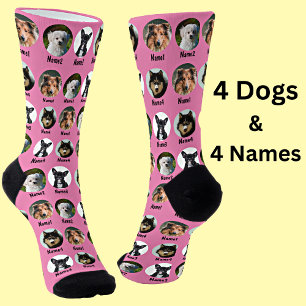 Chaussette 4 chiens, 4 noms, photo de chien - Rose personnali