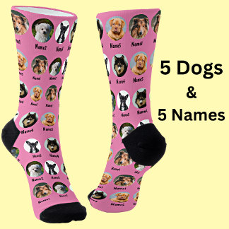 Chaussette 5 Chiens, 5 Noms, Photo de Chien - Rose Personnali