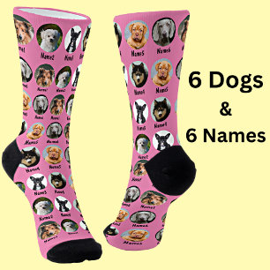 Chaussette 6 Chiens, 6 Noms, Photo de Chien - Rose Personnali