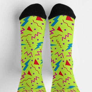 Chaussette 80s 90s style Memphis géométrique jaune 