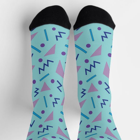 Chaussette 80s Memphis geometric blue pocket square (Haut)