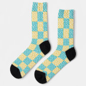 Chaussette à damiers Amour en Turquoise, Jaune et Blanc (Gauche)