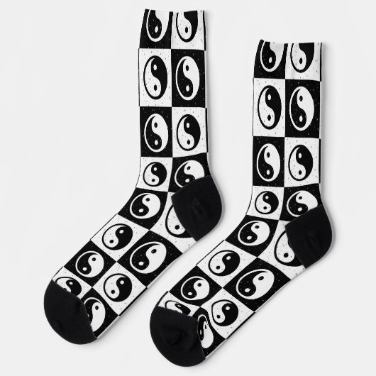Chaussette À damiers blanc noir Yin-yang Zen Block Imprimer (Gauche)