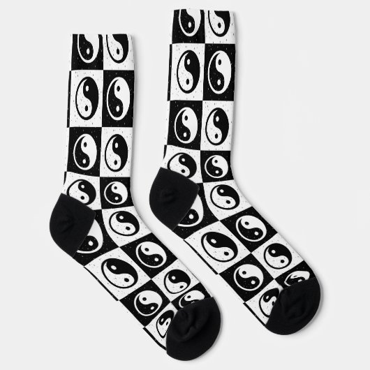 Chaussette À damiers blanc noir Yin-yang Zen Block Imprimer (Droite)