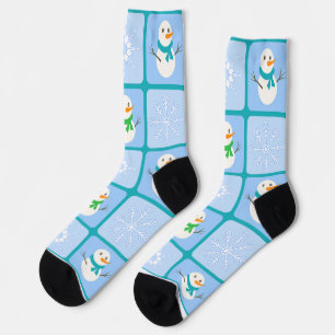 Chaussette À damiers hiver bonhomme de neige motif et flocons