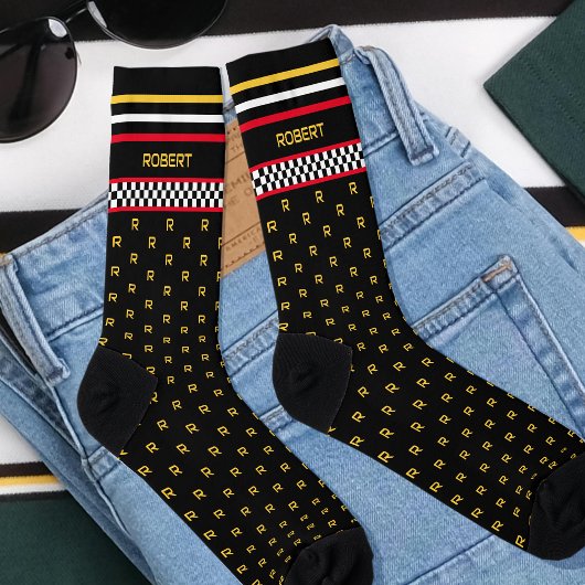 Chaussette à damiers Indicateur Nom du monogramme personnalis