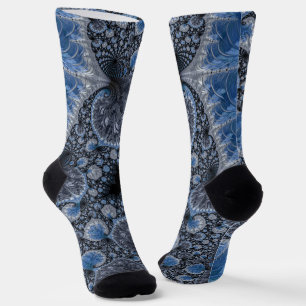 Chaussette Abstrait bleu et noir complexe fractal