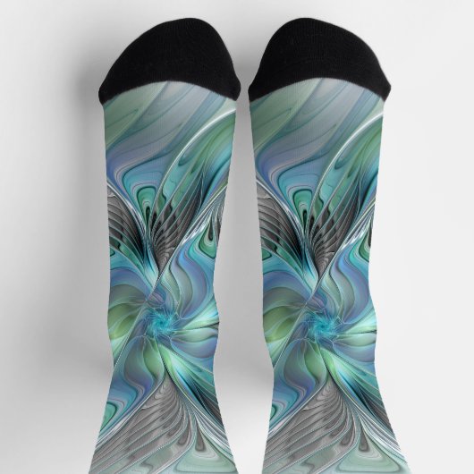 Chaussette Abstrait Bleu Vert Papillon Imaginaire Fractal Art (Haut)