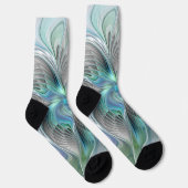 Chaussette Abstrait Bleu Vert Papillon Imaginaire Fractal Art (Droite)