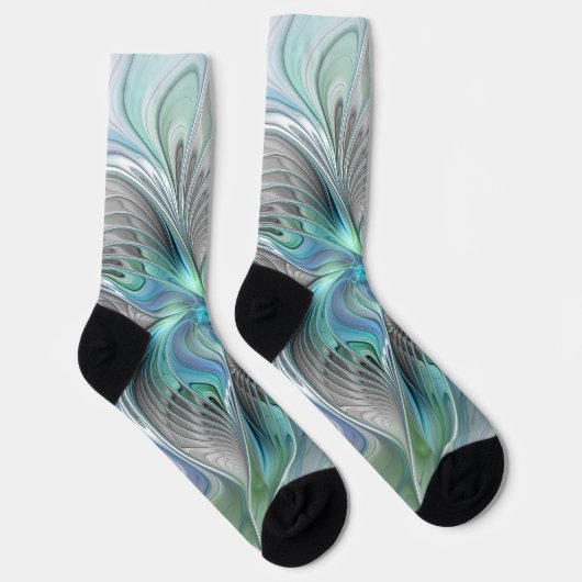 Chaussette Abstrait Bleu Vert Papillon Imaginaire Fractal Art (Droite)