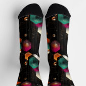 Chaussette Abstrait Hexagonal en Émeraude, Orange sur Noir (Haut)