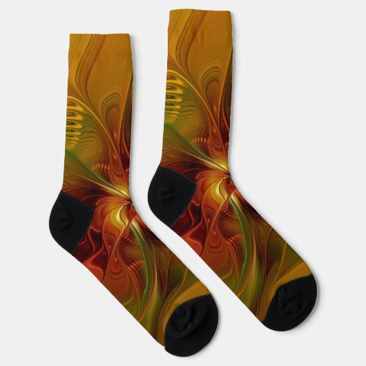 Chaussette Abstrait Rouge Orange Brown Vert Fractal Art Flowe (Droite)