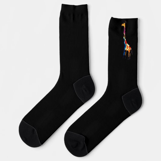Chaussette Abstraite girafe colorée sur chaussettes noires (Gauche)