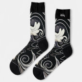 Chaussette Abstraite impression florale noire et blanche (Gauche)