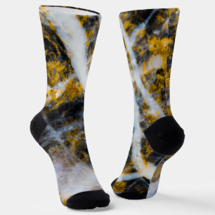 Chaussette Abstraite ligne blanche or texture rocheuse